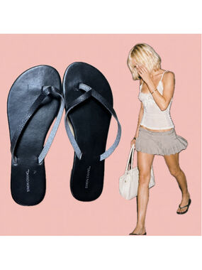 Simon Chang Black Leather Flip Flops – Size 9